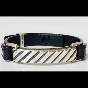 David Yurman Modern Cable ID Bracelet Blck Leather